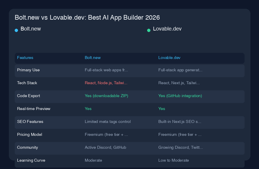 Bolt.new vs Lovable.dev：2026年最佳AI应用构建器