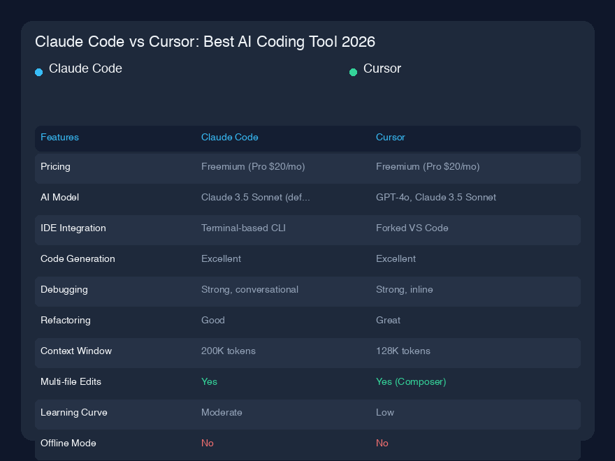 Claude Code vs Cursor：2026年最佳AI编程工具