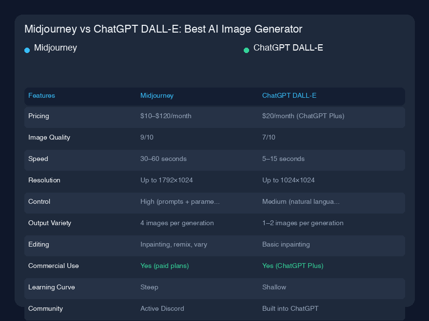 Midjourney vs ChatGPT(DALL-E)：最佳AI图片生成器